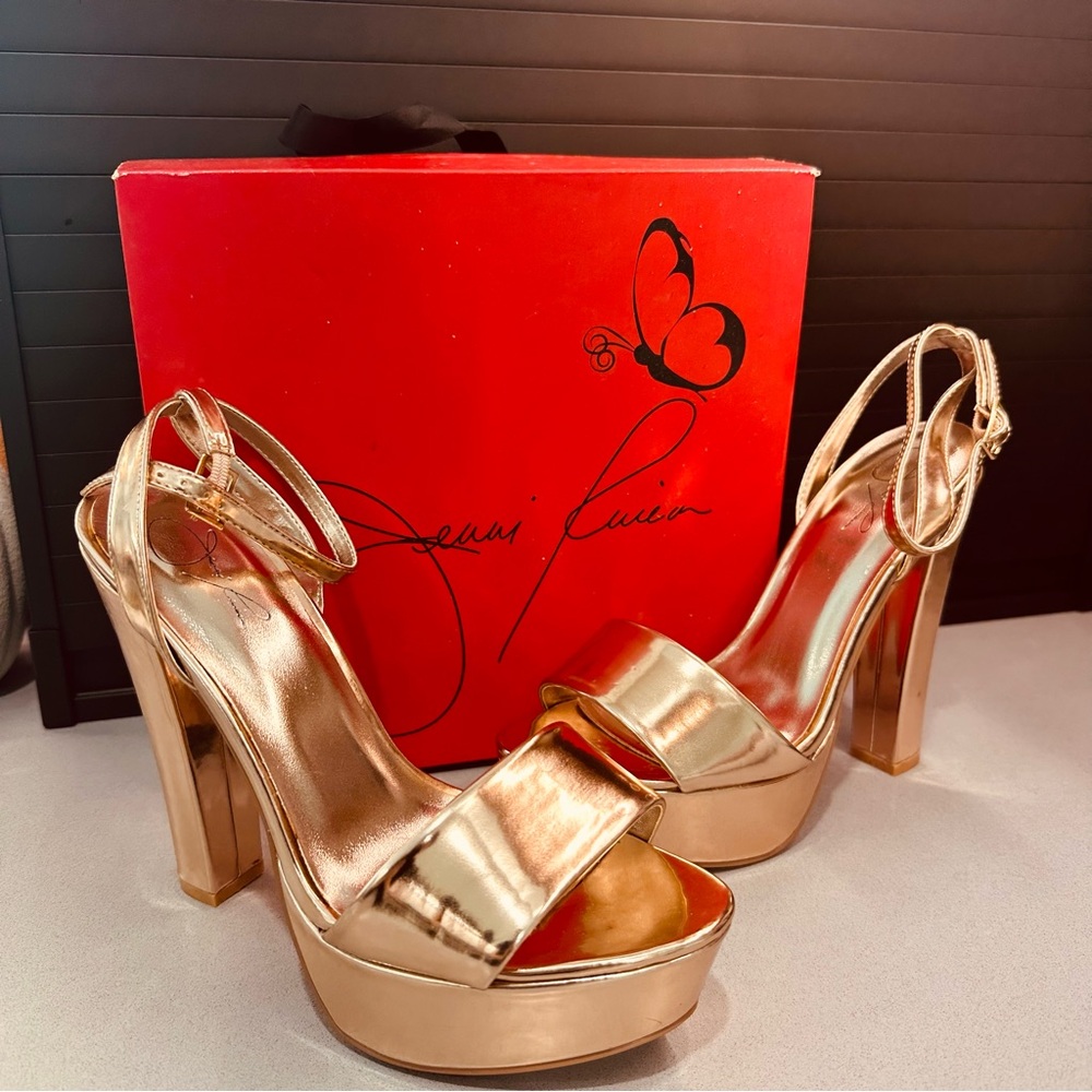 Jenni Rivera Simple-34 Rose Gold Platform Heels 5” 8.5